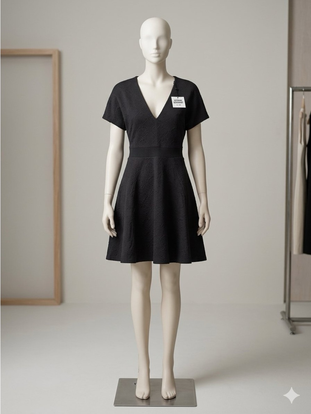 Opening Ceremony Black Textured V-Neck Fit-and-Flare Dress